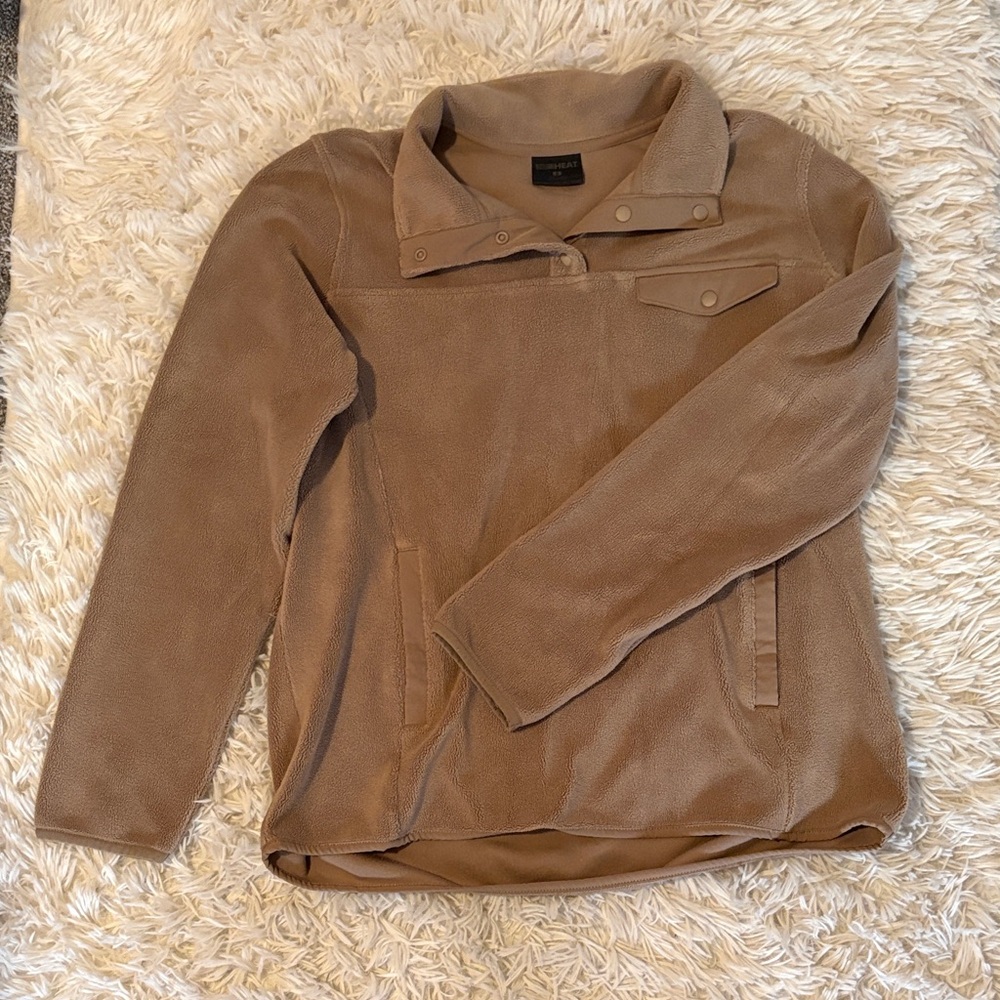 Tan Snap-Button Fleece Pullover
